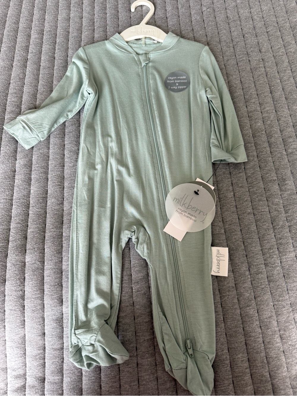 Milkberry Sage Green Bamboo Baby One-Piece Zipper Footed Romper